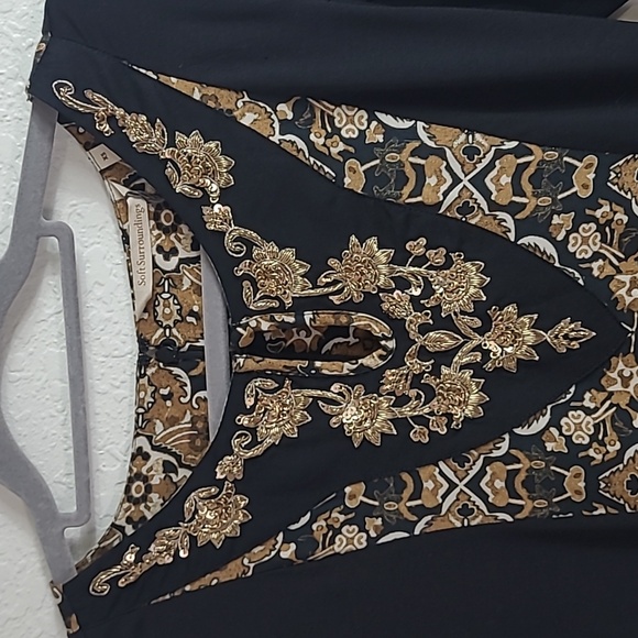 Soft Surroundings Elegant Black and Gold Long Sleeve Dress Maxi Size XS - Picture 8 of 11